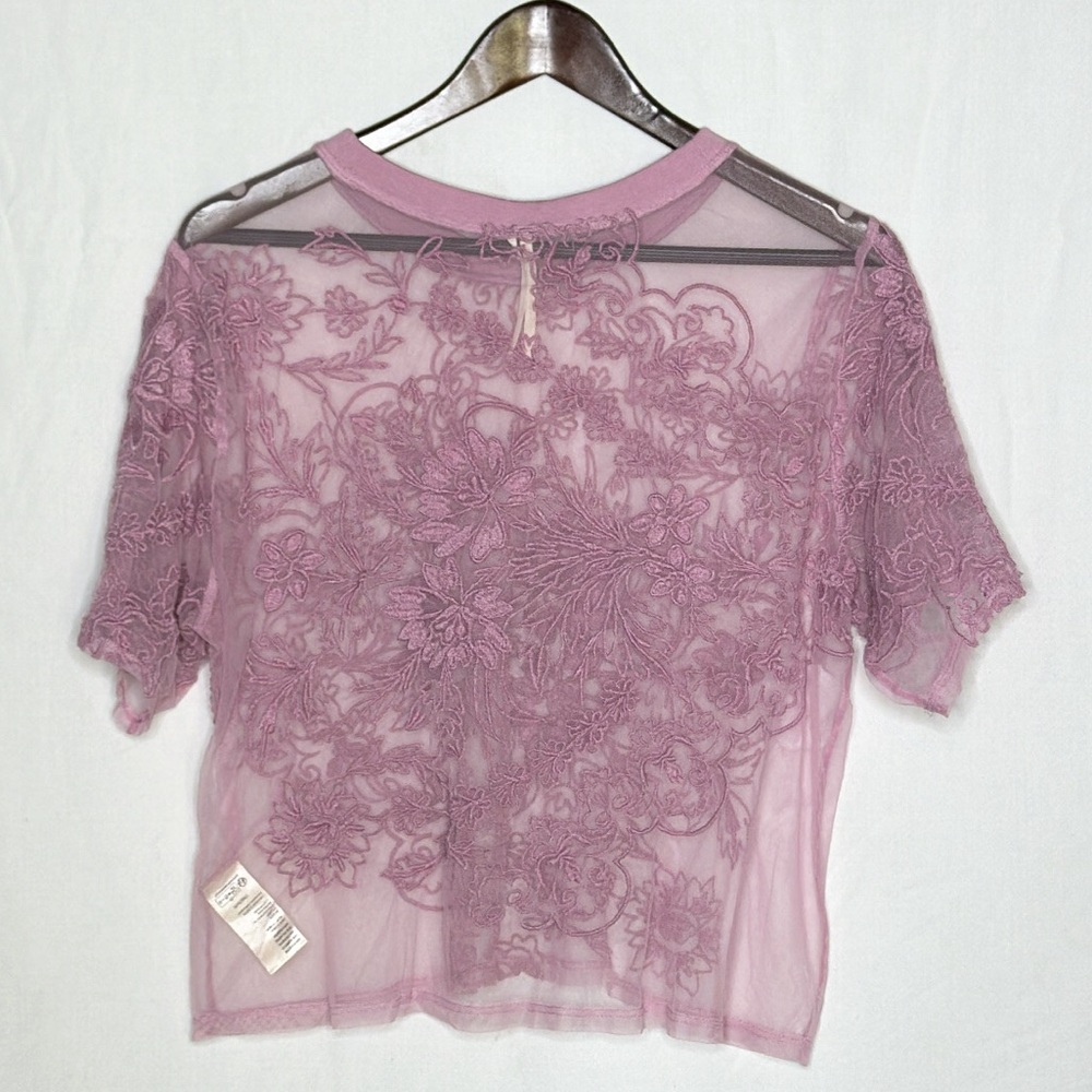 By Anthropologie Short-Sleeve Embroidered Mesh Top - Picture 4 of 10